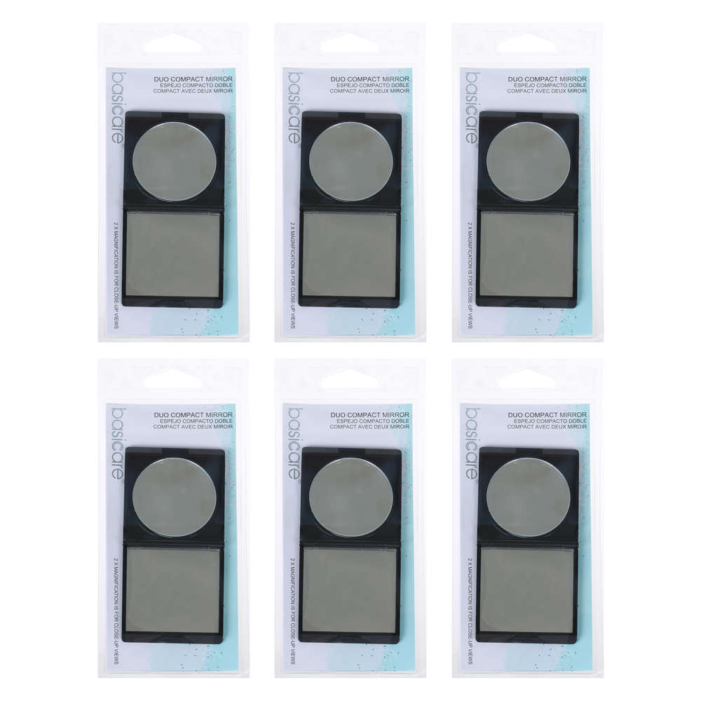 Basicare Duo Magnifying Compact Mirror Black Bundle of 6 Folding Cosmetic Mirror
