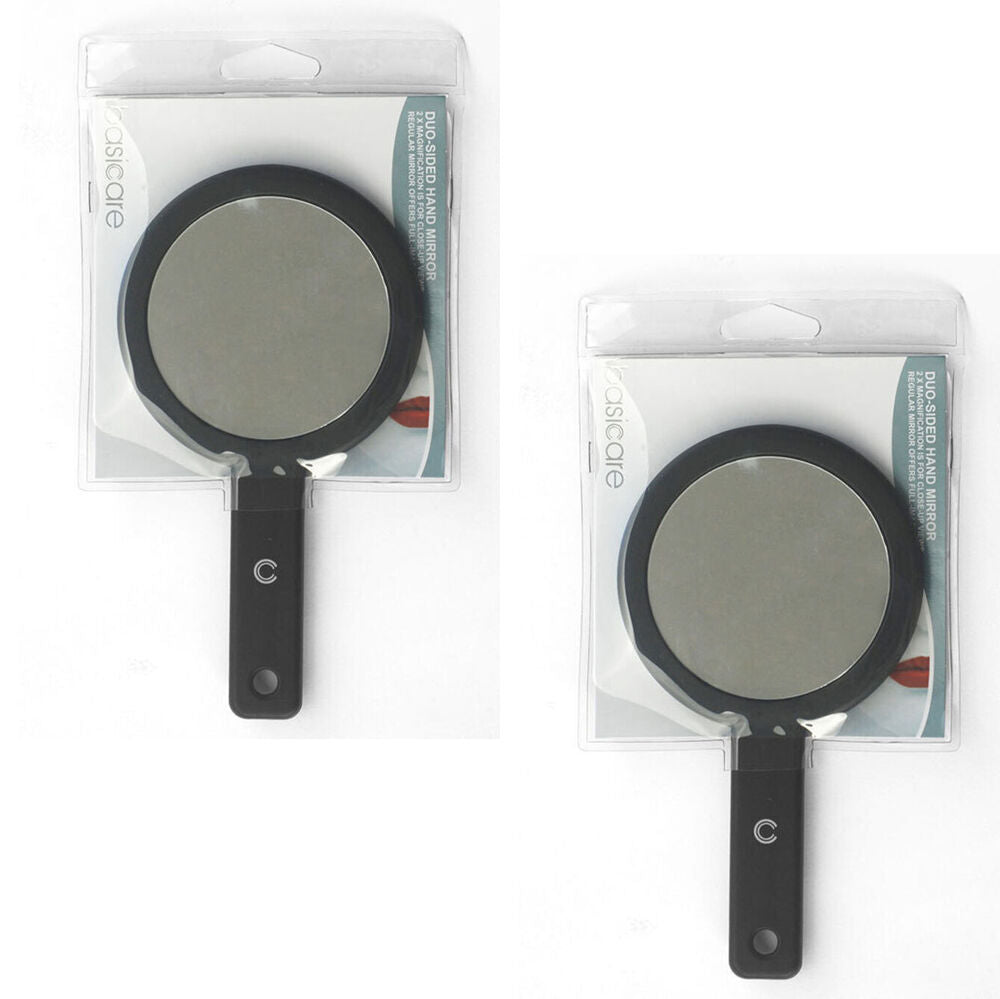Basicare Duo Sided Hand Mirror Lightweight Travel Cosmetic Mirror 2x Magnifier x 2