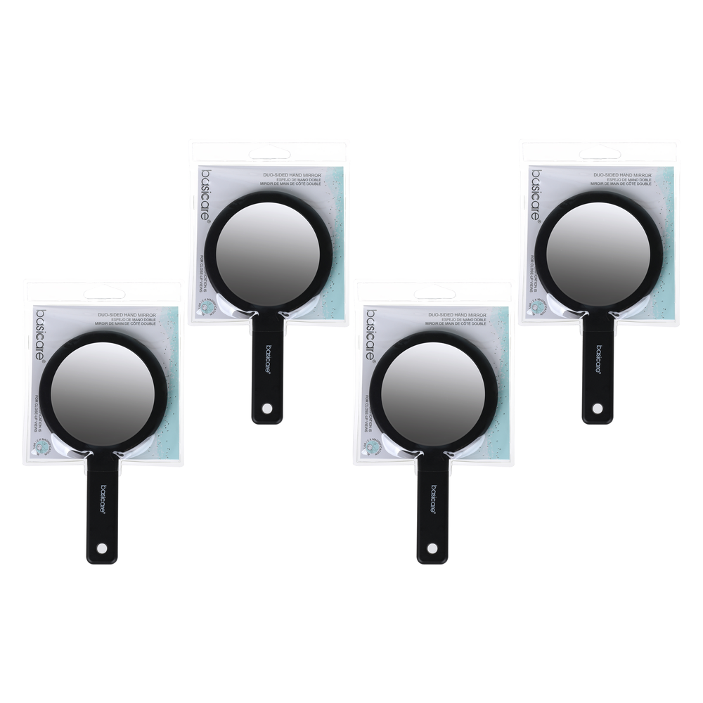 4 Pack Basicare Duo Sided Hand Mirror Lightweight Travel 2x Magnifier