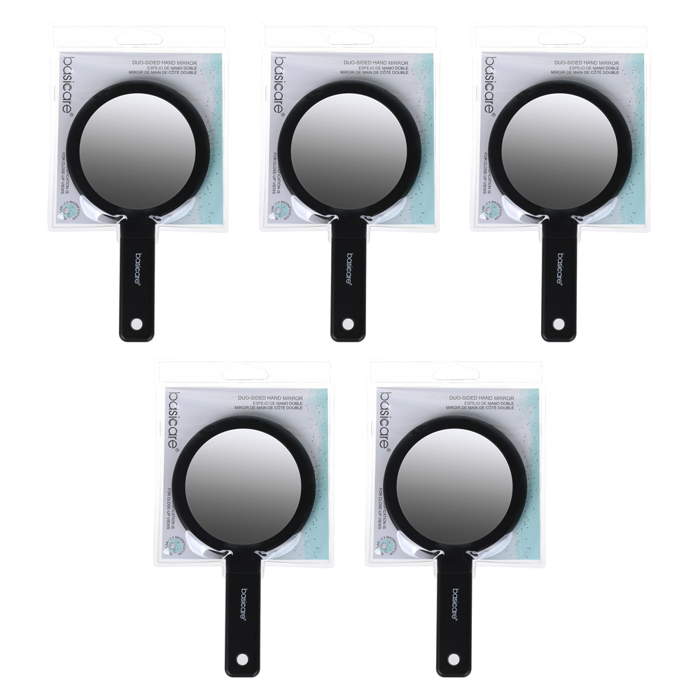 Basicare Duo Sided Hand Mirror 2x Magnifier 5 Pack Travel Cosmetic Mirror