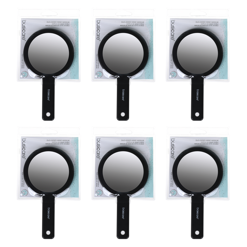 Basicare Duo Sided Hand Mirror 2x Magnifier Bundle of 6 Travel Lightweight
