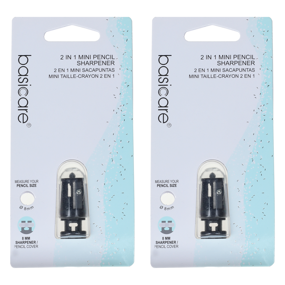Basicare Make Up Pencil Sharpener with Bonus Grip for Precise Cosmetic Pencils x 2