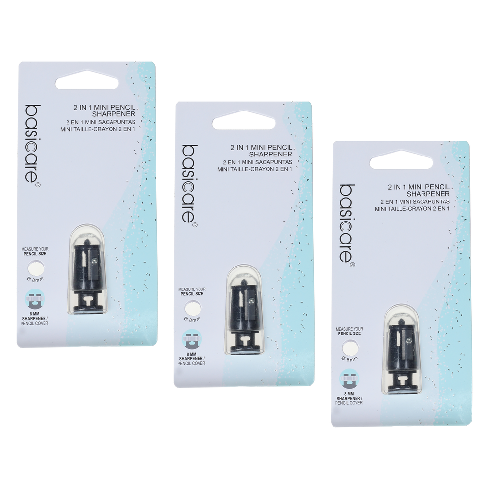 Basicare Make Up Pencil Sharpener Bundle 3 Pack with Bonus Grip