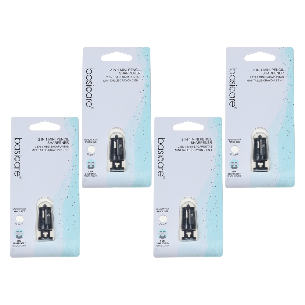 Basicare Make Up Pencil Sharpener Bundle 4 Pack with Bonus Grip