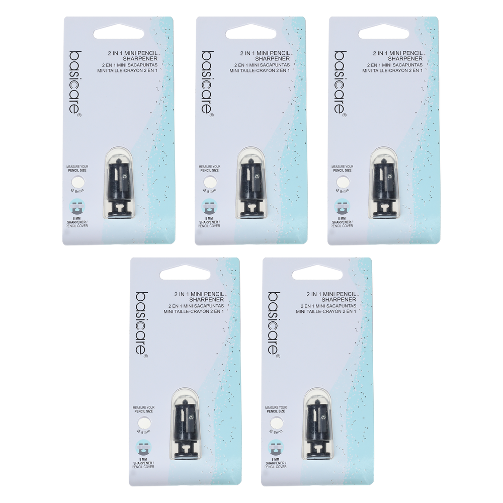 Basicare Make Up Pencil Sharpener Bundle of 5 with Bonus Grip