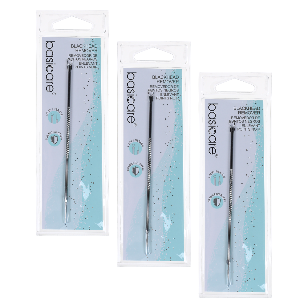 Basicare Blackhead Remover 3 Pack Double Ended Stainless Steel Loop Needle Tool