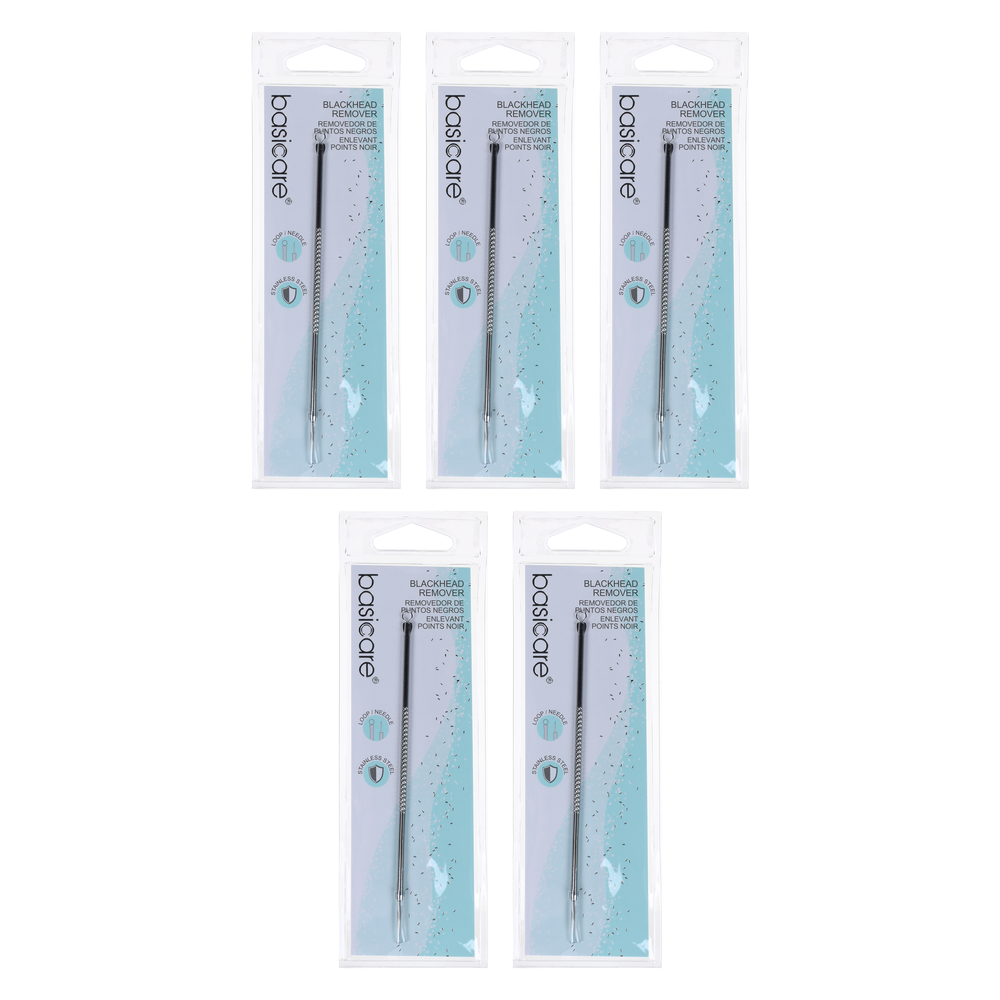 Basicare Blackhead Remover 5 Pack Double Ended Stainless Steel Loop Needle Tool