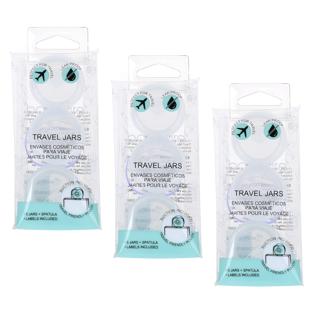 Basicare Travel Jars Bundle of 3 Refillable Cosmetic Containers 10ml Each