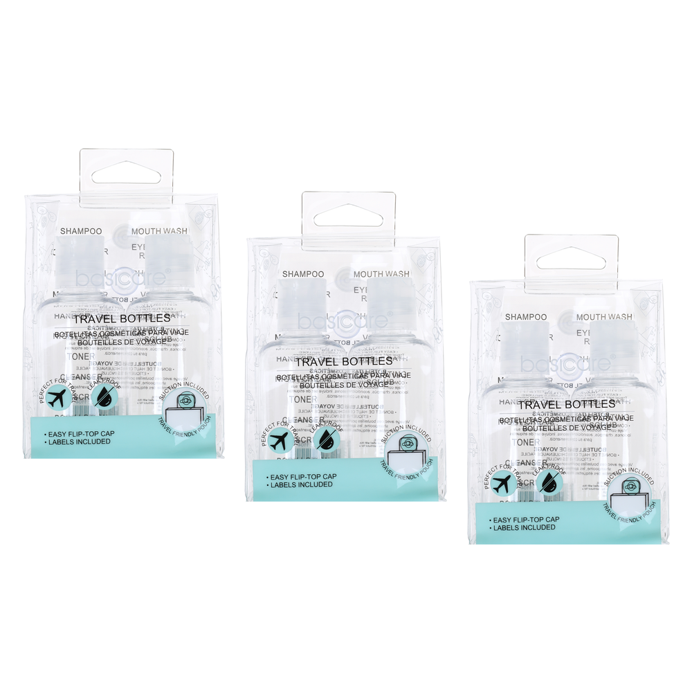 Basicare Travel Bottles 80ml Refillable Bundle of 3 with Labels