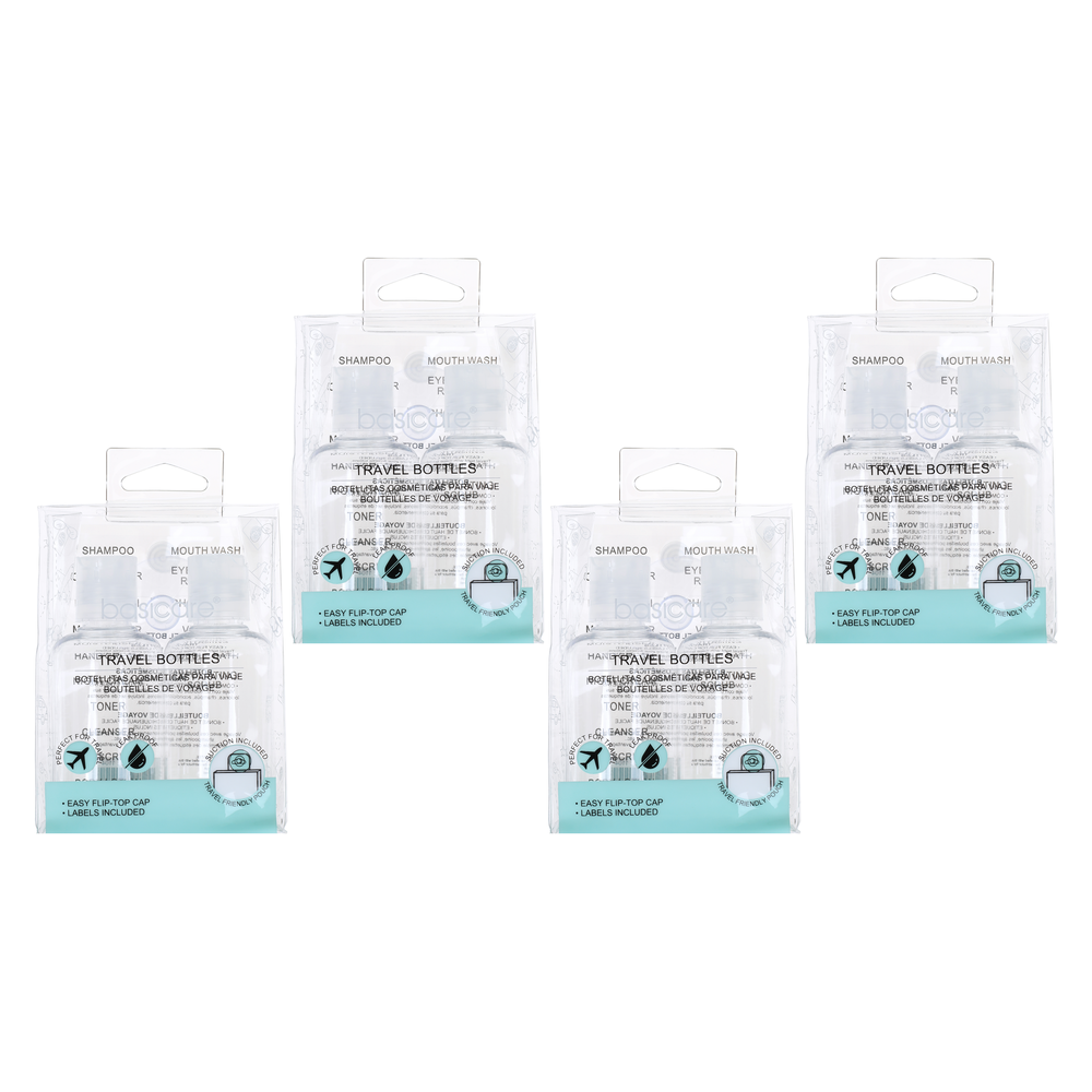Basicare 80ml Refillable Travel Bottles with Stickers Bundle Pack of 4 Sets