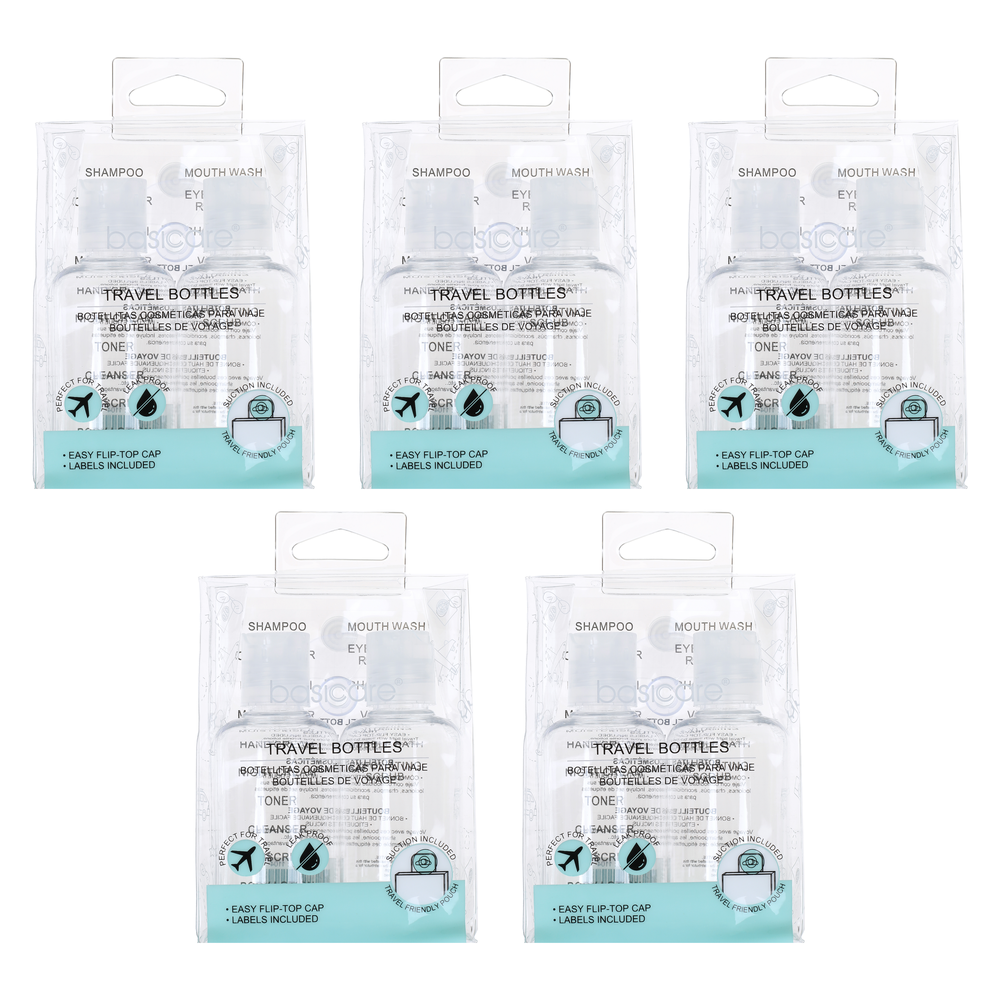 Basicare Travel Bottles Set of 5 80ml Refillable with Label Stickers