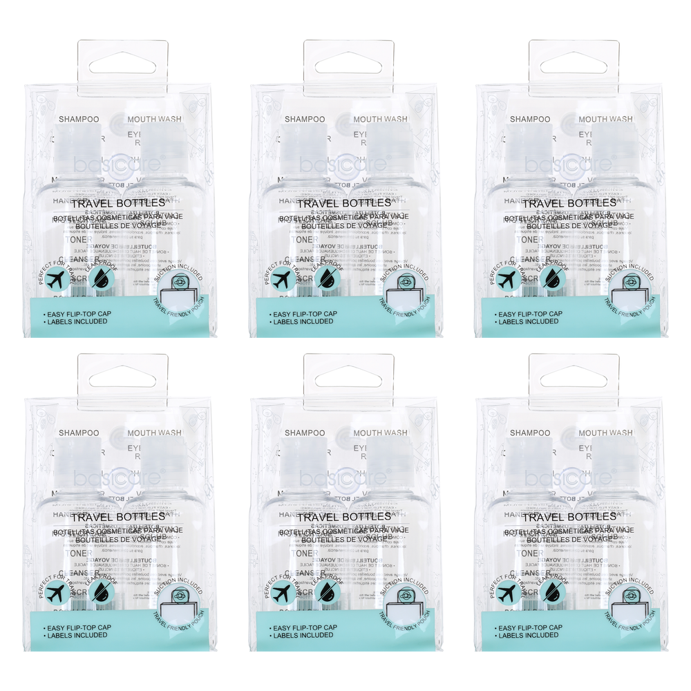 Basicare Travel Bottle Set of 2 80ml Bundle 6 Pack Refillable with Stickers