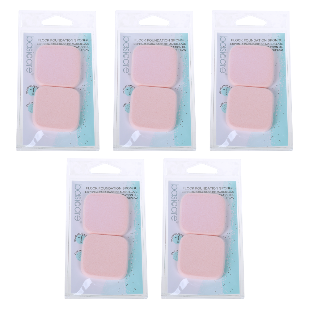 Basicare 2 Piece Flocked Foundation Sponge Makeup Blender Bundle of 5