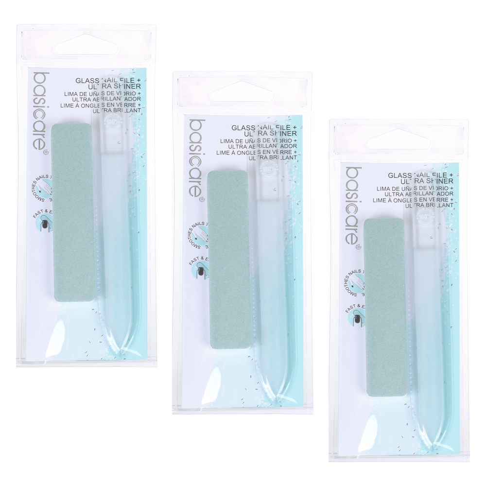 Basicare Glass Nail File Medium Extra Fine Edge Professional Tool Bundle of 3