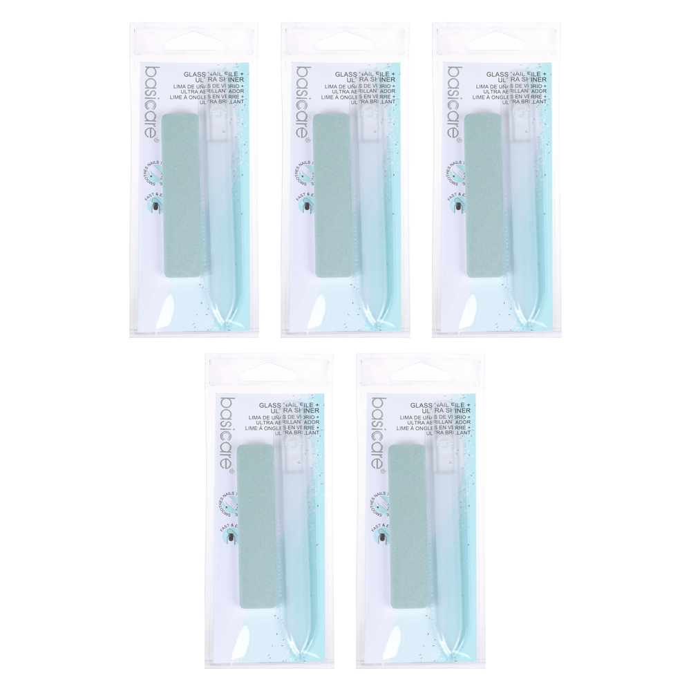 Basicare Glass Nail File Medium 5 Pack Bundle Professional Manicure Tool