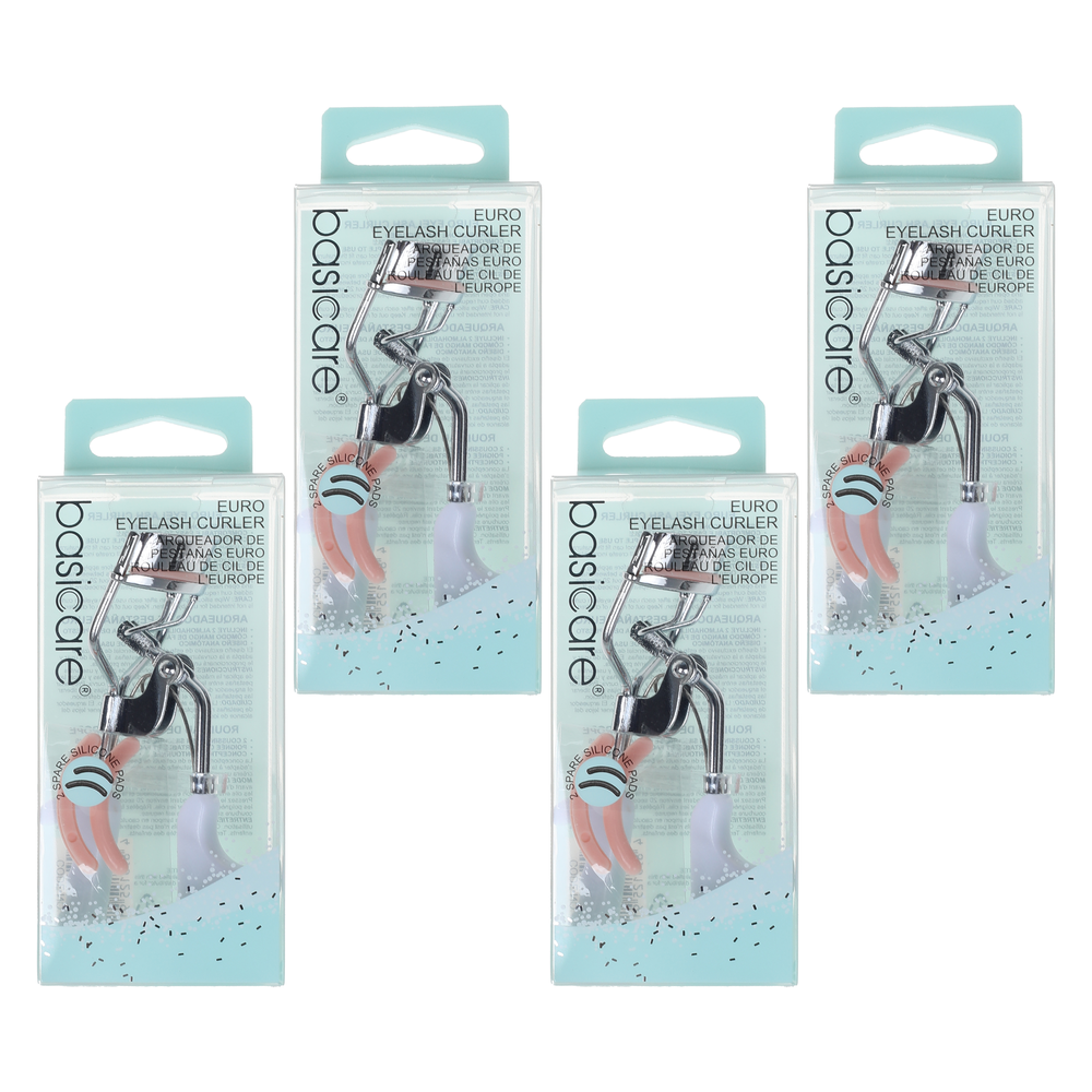Basicare Euro Eyelash Curler Bundle of 4 with 8 Spare Rubber Pads