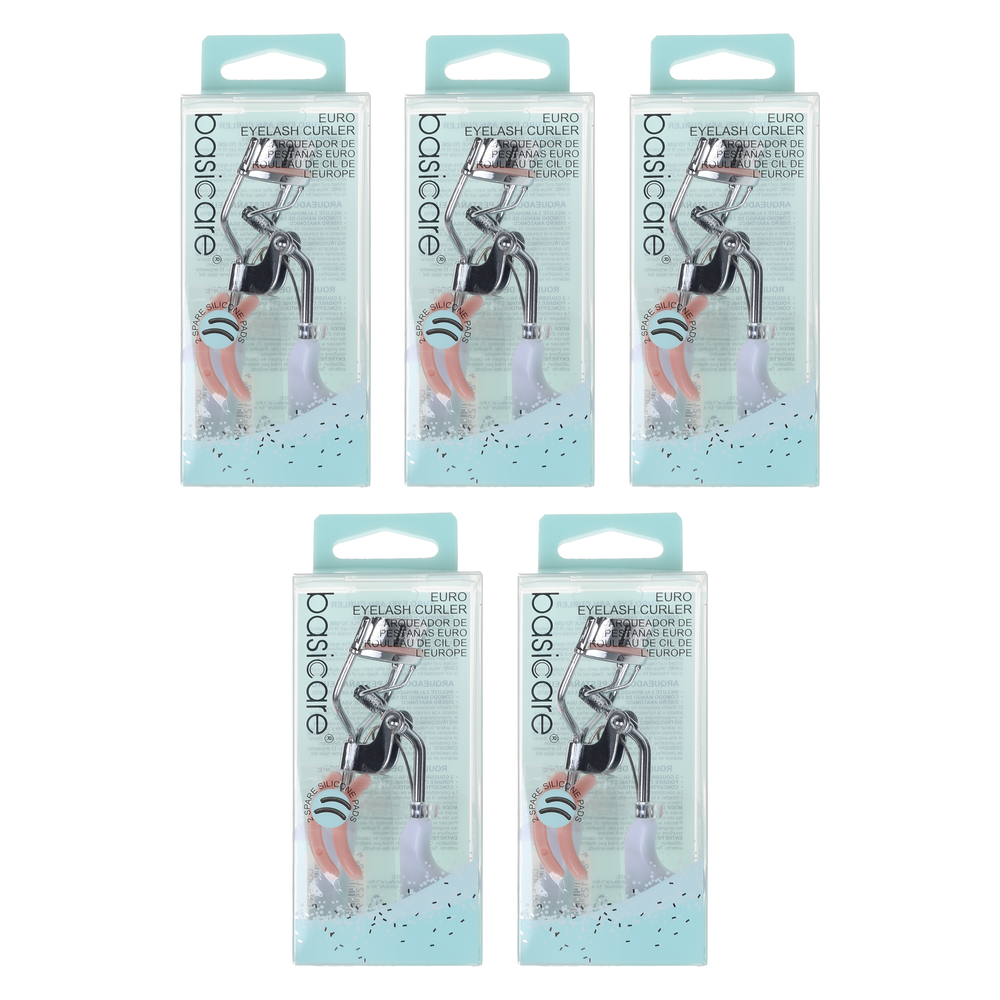 Basicare Euro Eyelash Curler Bundle 5 Pack with 2 Spare Rubber Pads