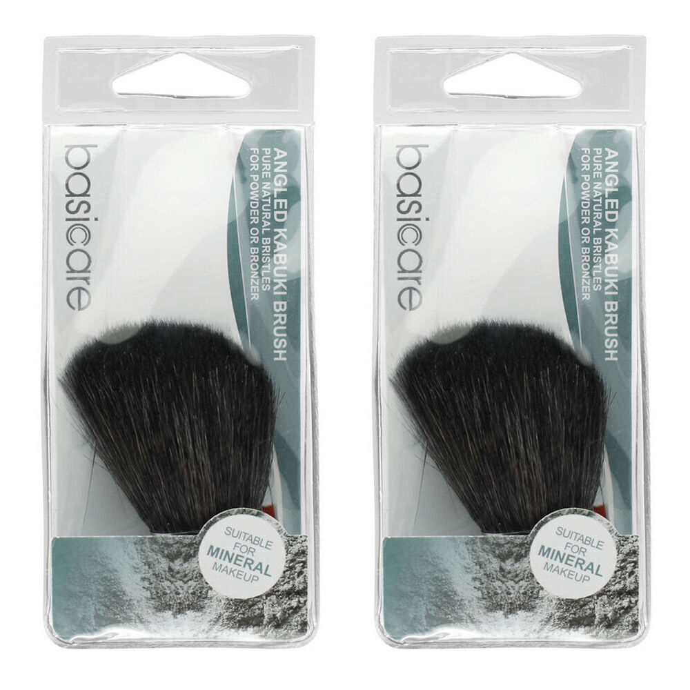 Basicare Angled Kabuki Brush Pack of 2 Natural Bristles for Powder and Bronzer