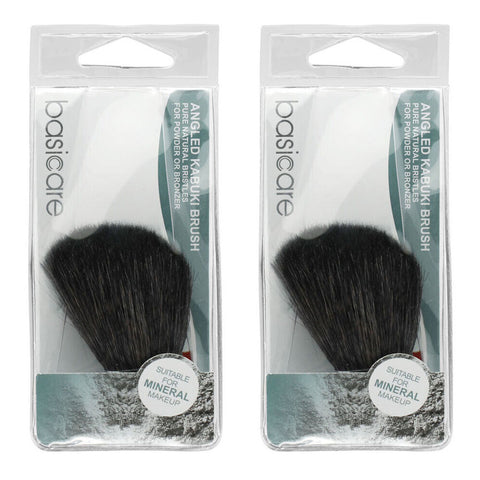 Basicare Angled Kabuki Brush Pack of 2 Natural Bristles for Powder and Bronzer