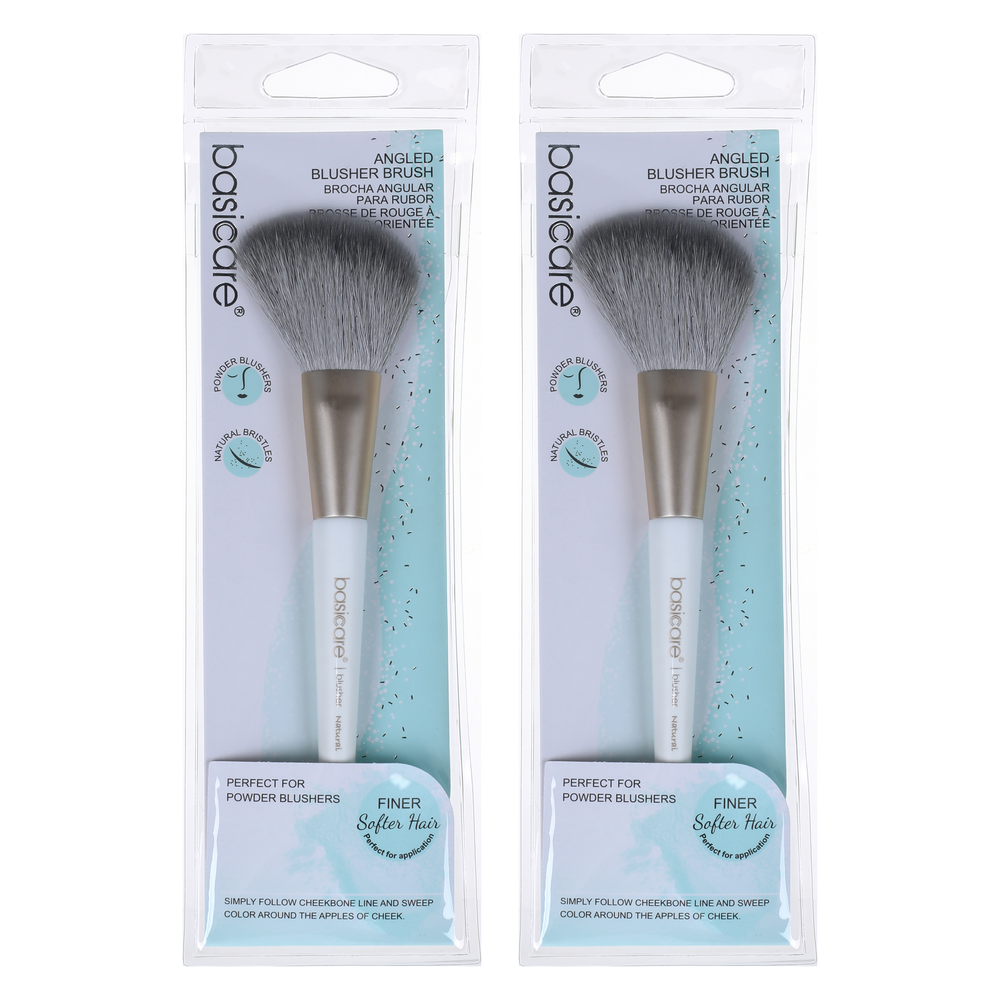 Basicare Angled Blush Brush Natural Bristles Twin Pack for Smooth Blending