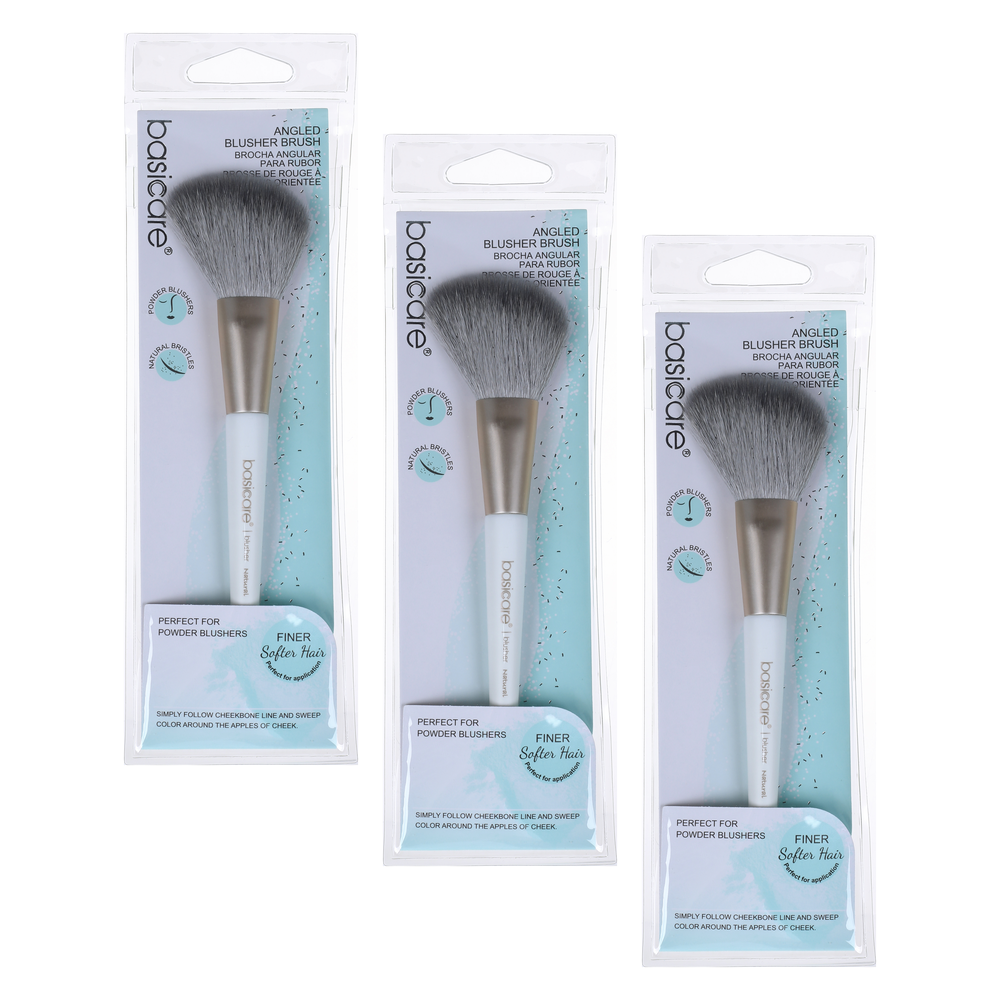 Basicare Angled Blush Brush 3 Pack Natural Bristles Makeup Brush