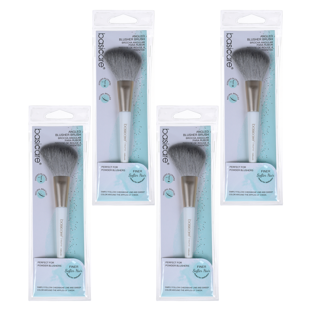 Basicare Angled Blush Brush 4 Pack Natural Bristles Makeup Brush Bundle