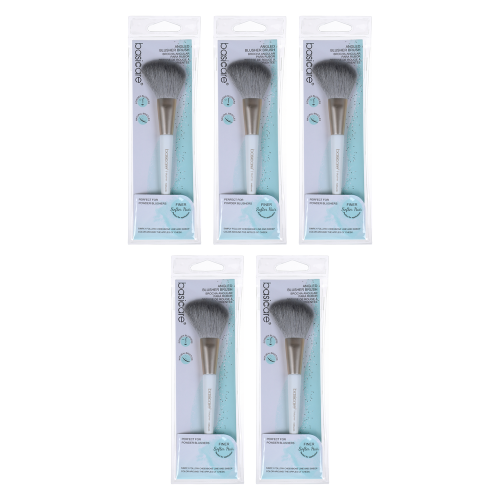 Basicare Angled Blush Brush Bundle of 5 Natural Bristles Makeup Brush
