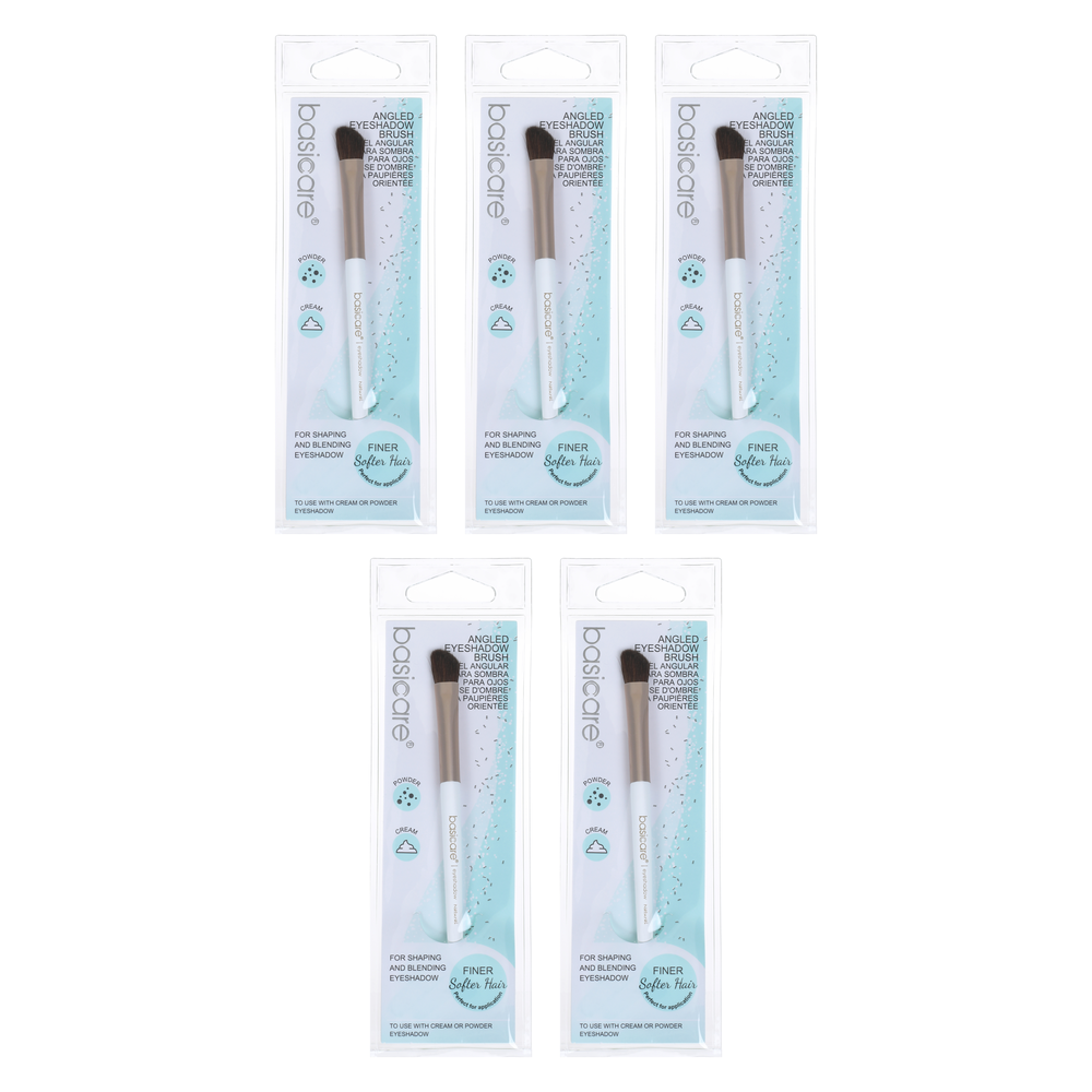 Basicare Angled Eyeshadow Brush 5 Pack Natural Bristles Precision Eye Makeup