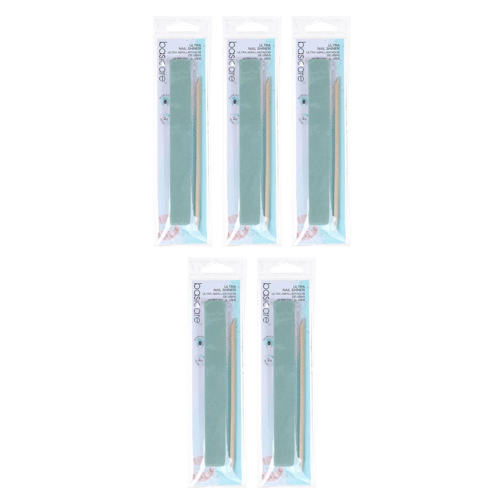 Basicare Ultra Nail Shiner 2 Piece Set Bundle of 5 with Cuticle Stick
