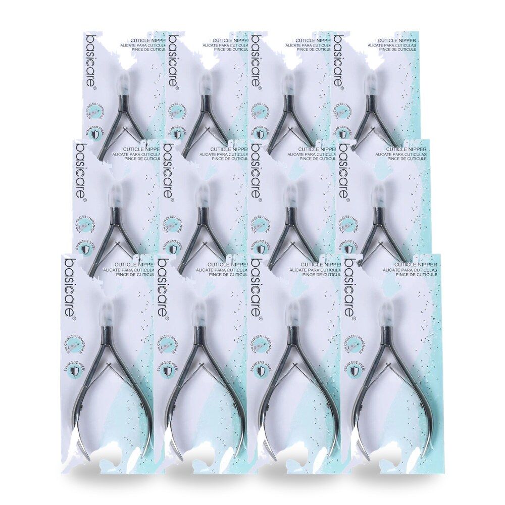 Basicare Cuticle Nipper 4.2 Inch Stainless Steel Manicure Tool Double Spring Pack of 12