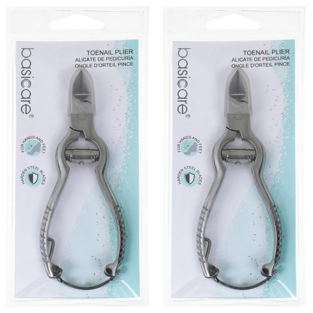 Basicare Toenail Pliers Stainless Steel Pedicure Nail Care Tool Twin Pack