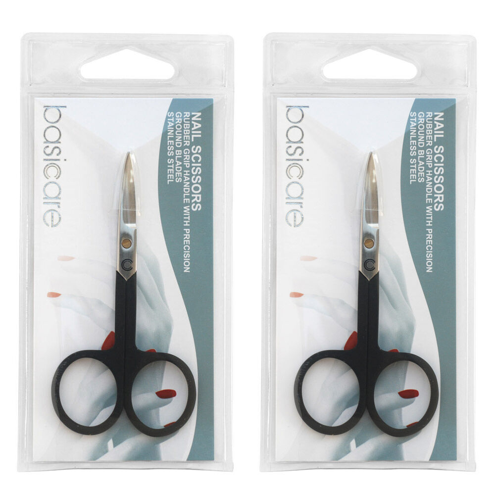 Basicare Stainless Steel Nail Scissors Rubber Grip Precision Grooming Tool 2 Pack