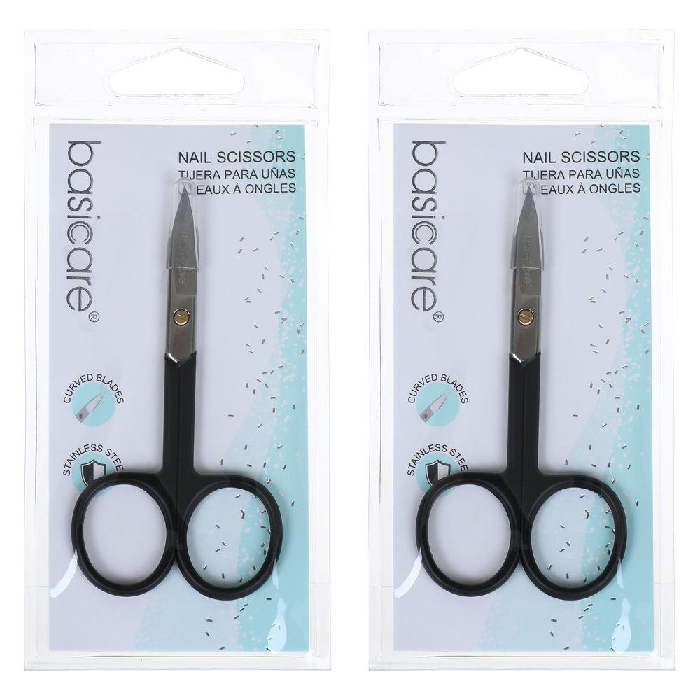Basicare Stainless Steel Nail Scissors Rubber Grip Precision Grooming Tool 2 Pack