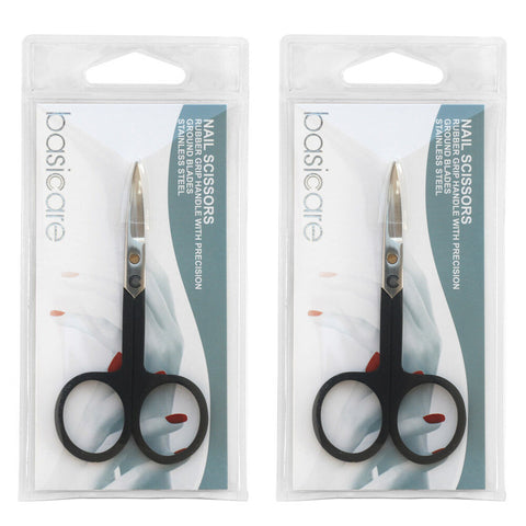 Basicare Stainless Steel Nail Scissors Rubber Grip Precision Grooming Tool 2 Pack