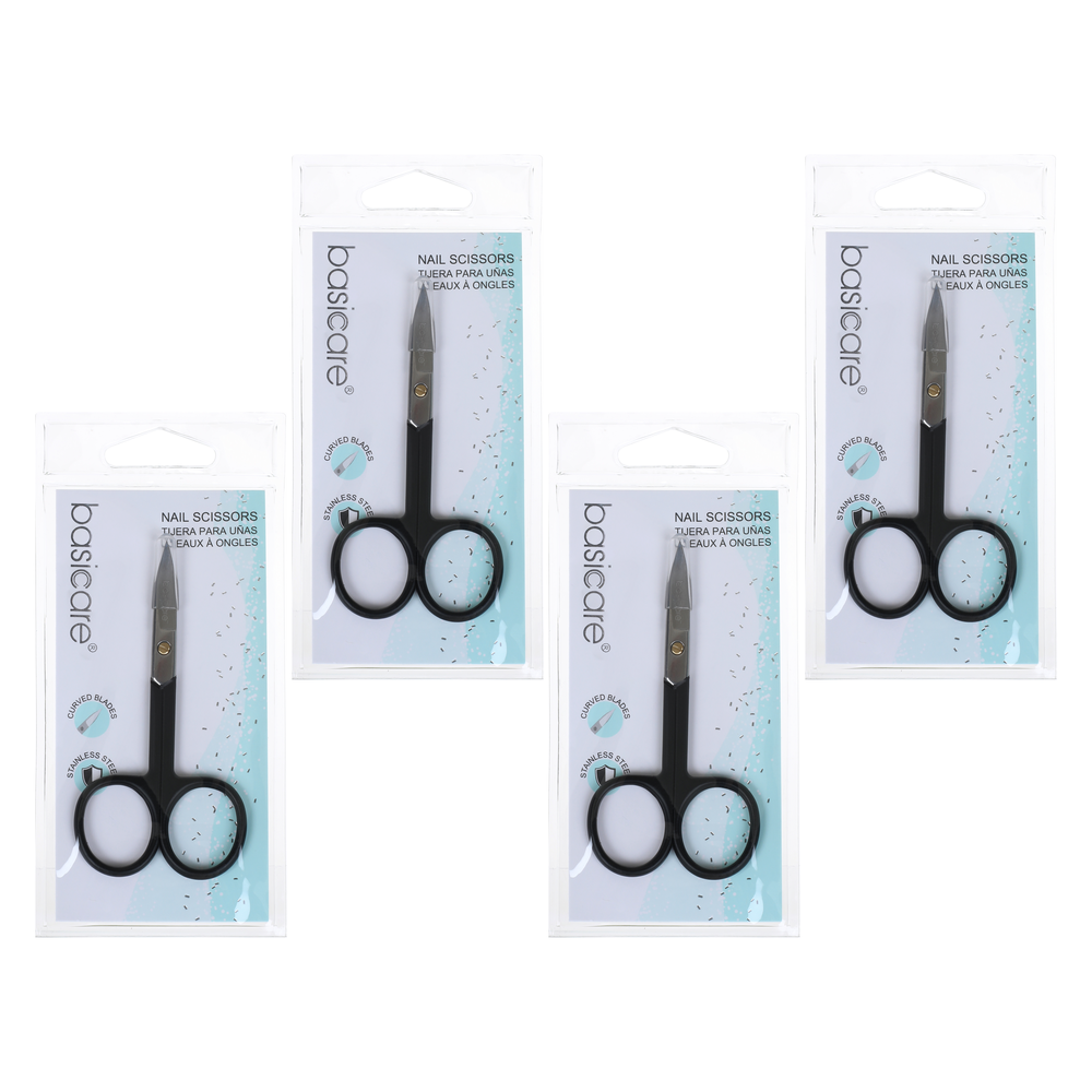 Basicare Stainless Steel Nail Scissors Rubber Grip 4 Pack