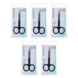 Basicare Stainless Steel Nail Scissors Rubber Grip Precision 5 Pack