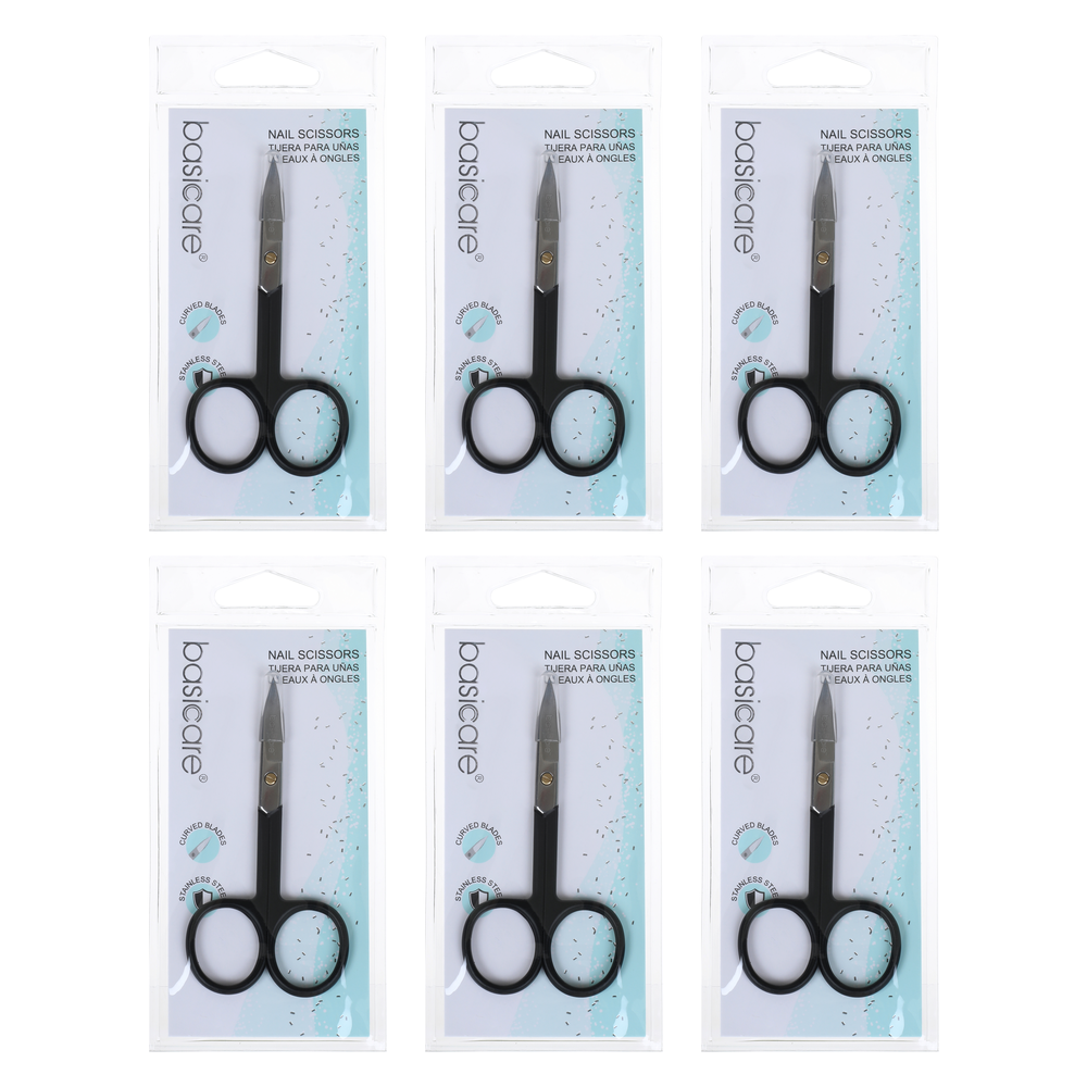 Basicare Stainless Steel Nail Scissors Rubber Grip Bundle of 6