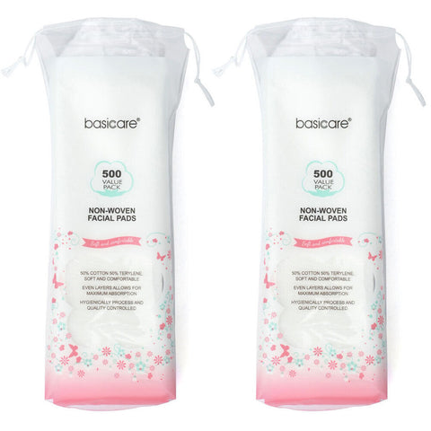Basicare 500 Piece Thin Non Woven Facial Pads Value Pack x2