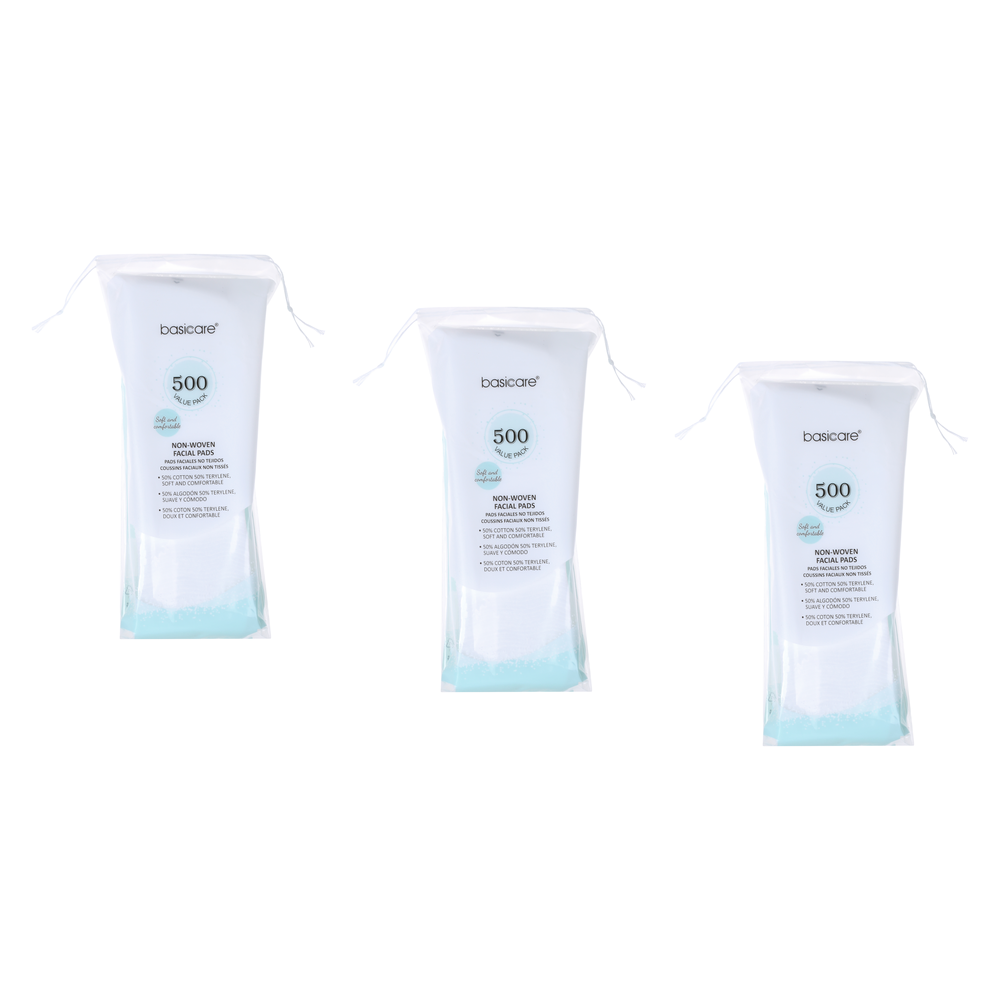 Basicare 3 Pack 500 Piece Thin Non Woven Facial Pads Value Pack