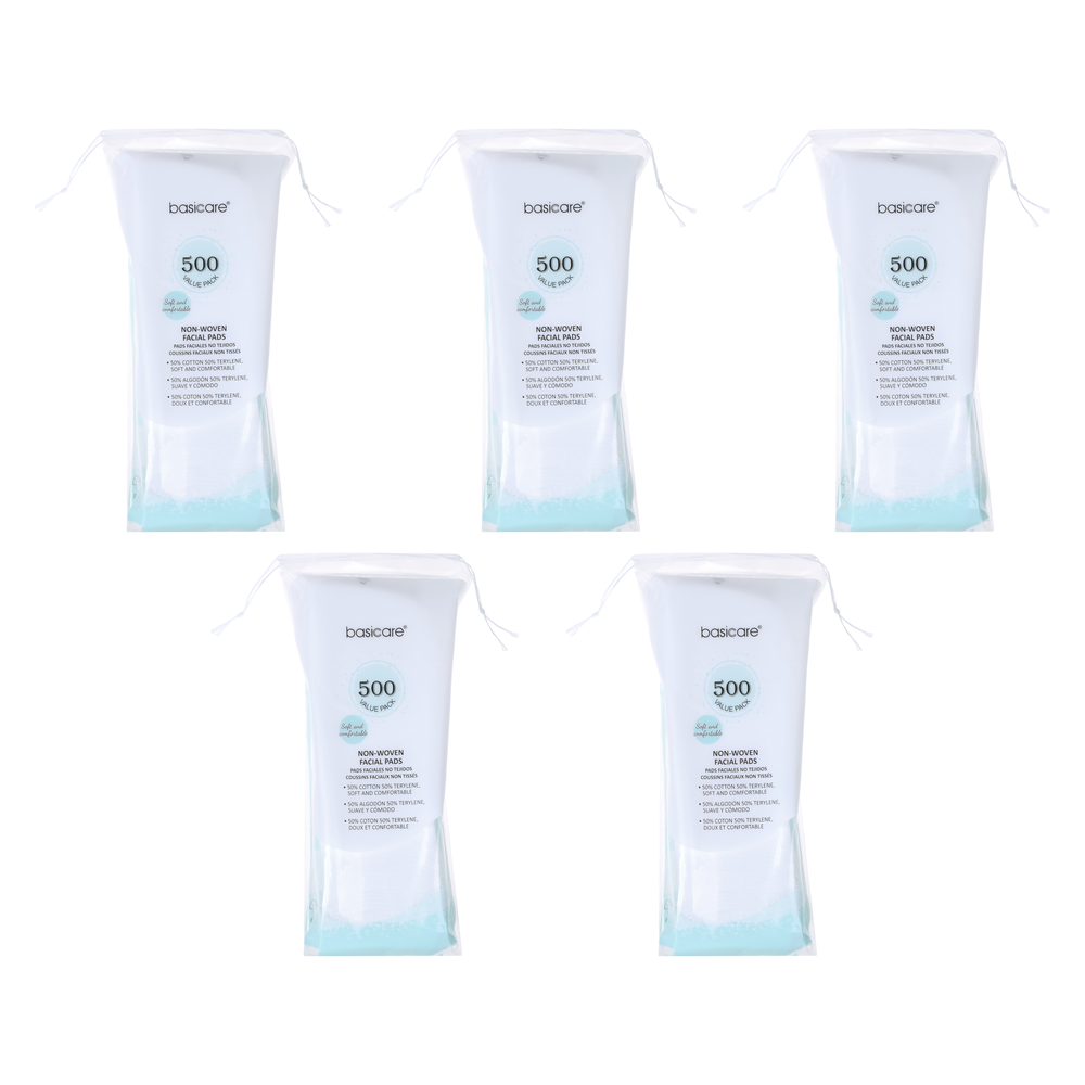 Basicare Bundle of 5 500 Piece Thin Non Woven Facial Pads