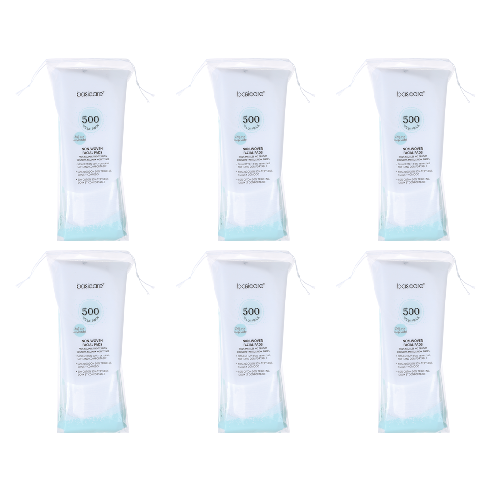 Basicare Bundle of 6 500 Piece Thin Non Woven Facial Pads 3000 Pieces