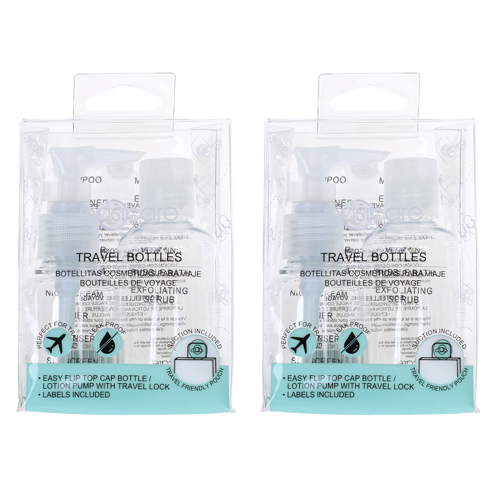 Basicare 2 Piece Travel Bottles 60ml and 80ml Refillable Set with Stickers x 2