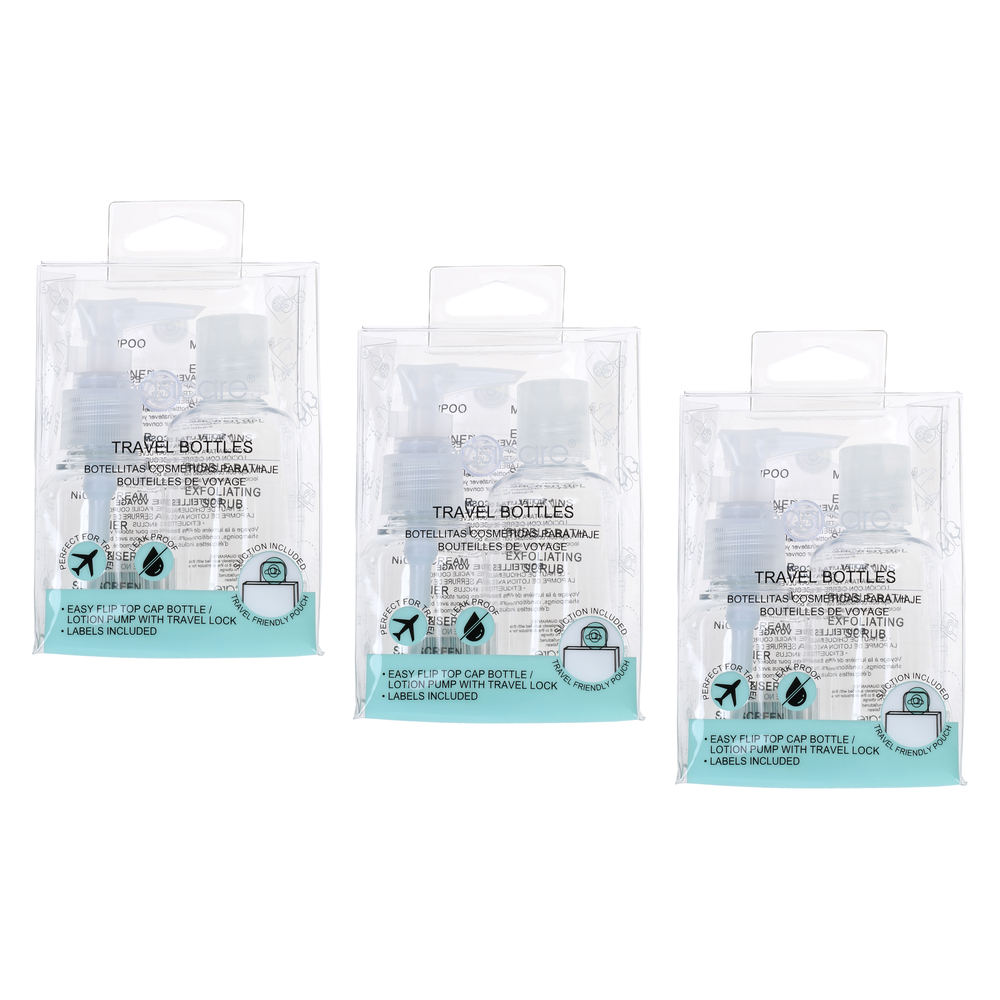 Basicare 2 Piece Travel Bottles Set 3 Pack 60ml 80ml Refillable with Stickers
