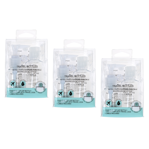 Basicare 2 Piece Travel Bottles Set 3 Pack 60ml 80ml Refillable with Stickers