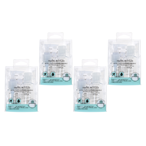 Basicare 2 Piece Travel Bottles 60ml 80ml Refillable Set 4 Pack with Stickers