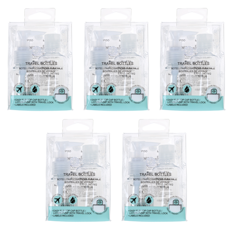 Basicare 2 Piece Travel Bottles 60ml 80ml Refillable Set Stickers Bundle of 5