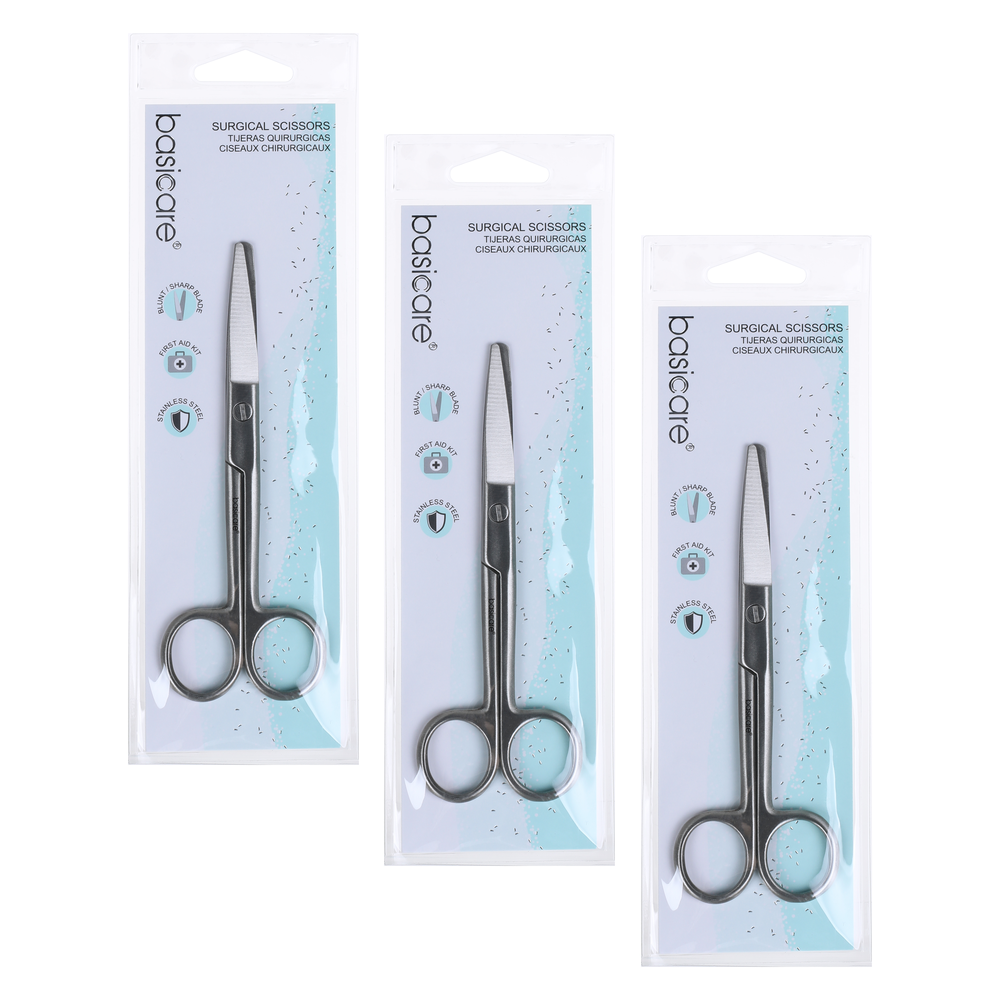 Basicare Stainless Steel Surgical Scissors Blunt and Sharp Pack of 3