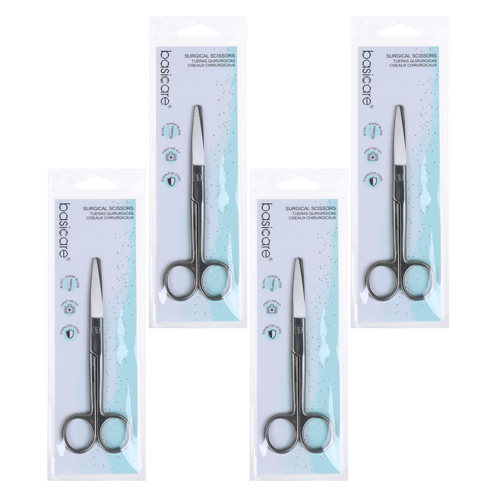 Basicare Stainless Steel Surgical Scissors Blunt and Sharp Blades Bundle of 4