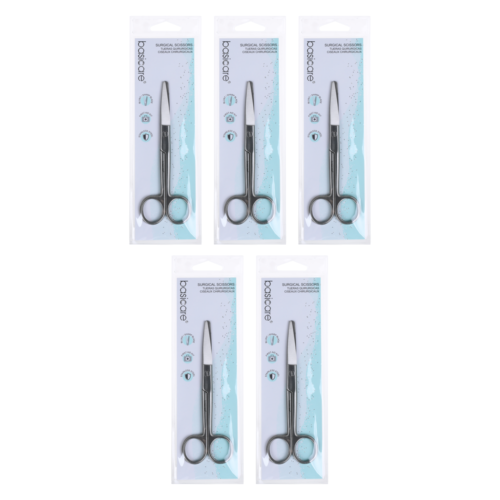 Basicare Stainless Steel Surgical Scissors Blunt and Sharp Bundle of 5