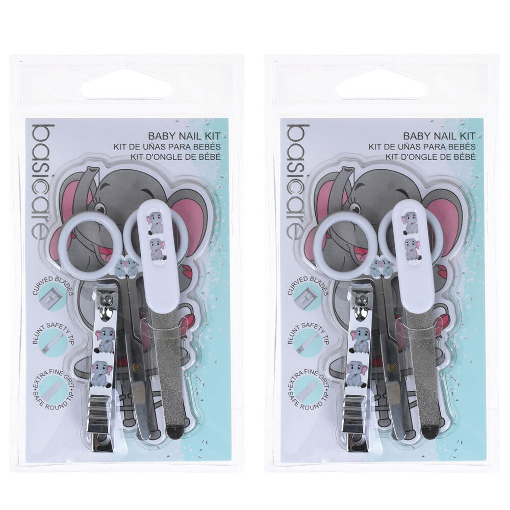 Basicare Baby Nail Kit 3 Piece Clipper File Scissors Safe Grooming Set x 2